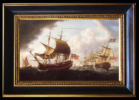 framed  Francis Swaine Men-o-war sailing in choppy waters, Ta093